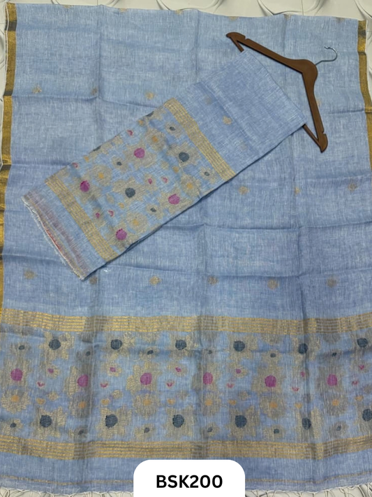 Premium Pure Handloom Linen Silk Salwar Floral Design  Top 2.7 mtr  | Duppata 2.5 mtr