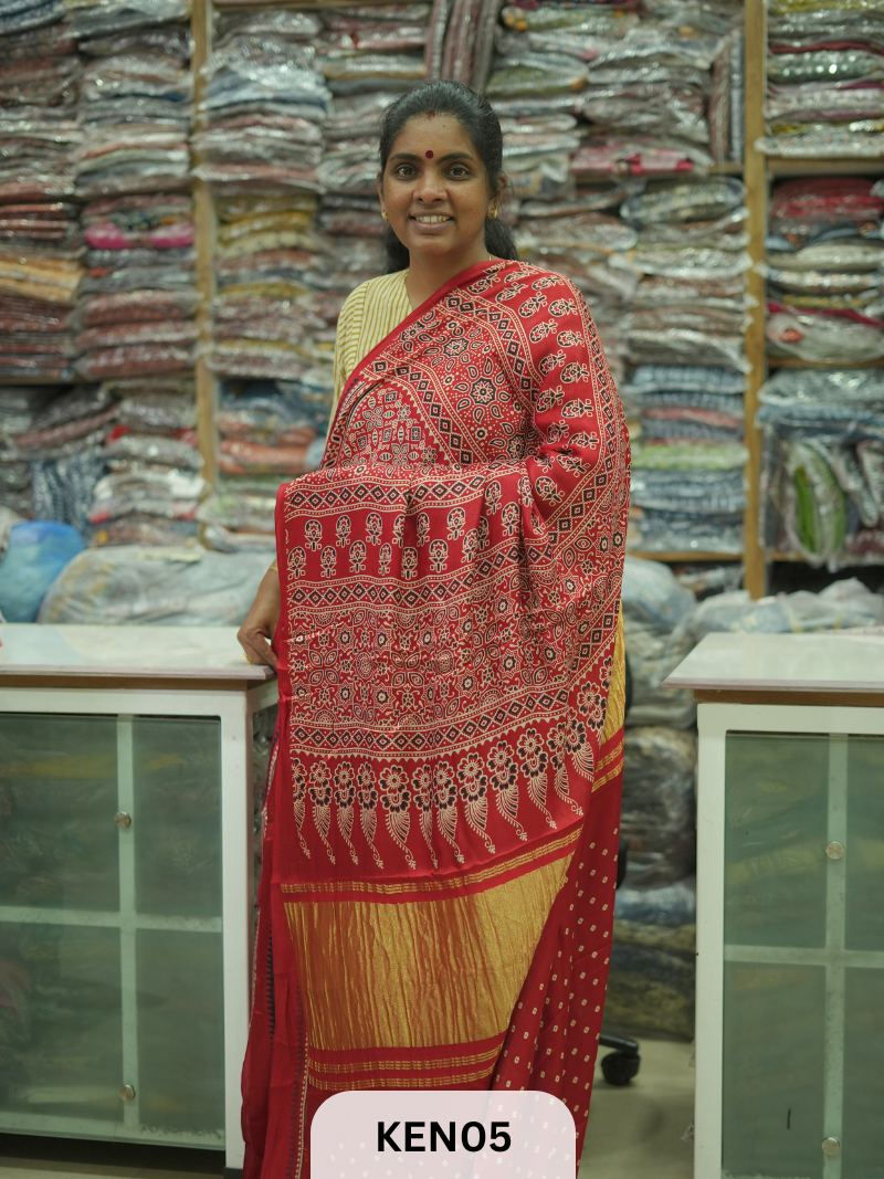PURE MODAL AJRAKH PIGMENTED SCREENPRINT SAREE