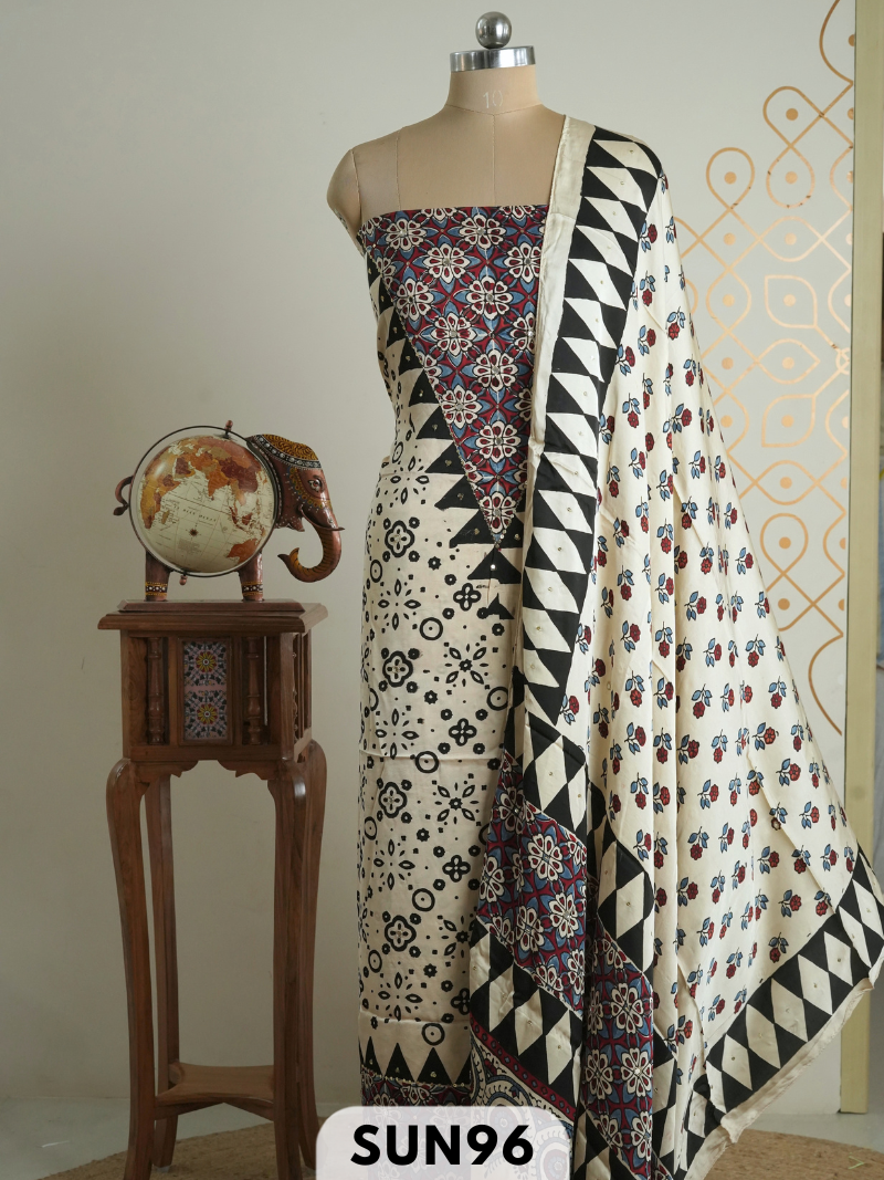 Modal Ajrakh Handblock mirror work 2 Pcs Suits