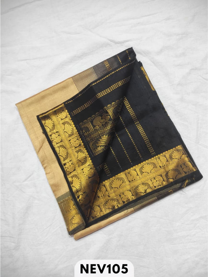 Handloom Silkcotton Design border body plain saree with contrast blouse