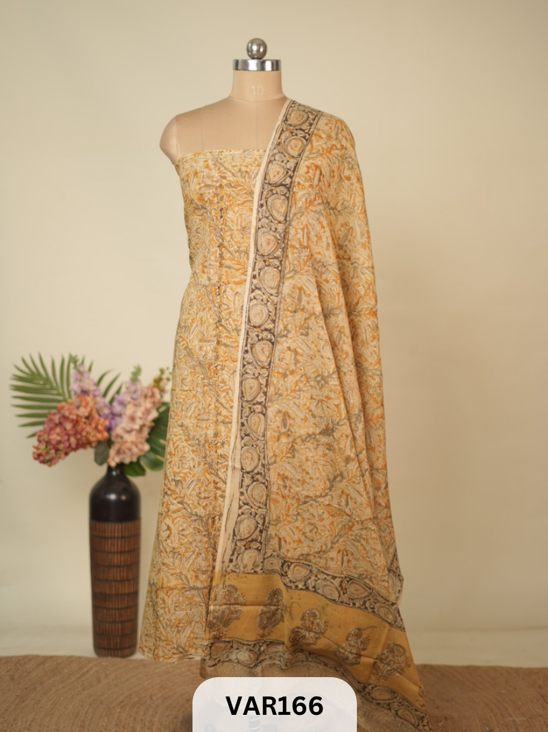 PURE HANDBLOCK KALAMKARI COTTON-2 PCS-TOP & DUPPATA