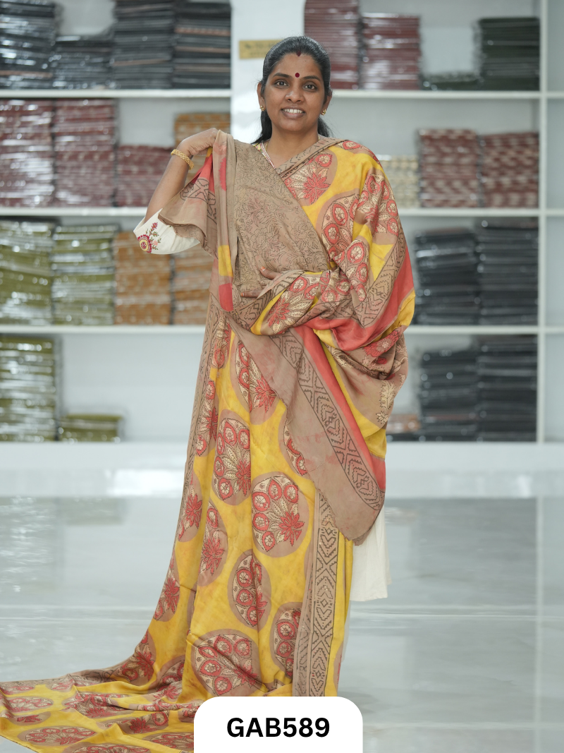 Nashpal & Pomegranate Peel Printed Modal Silk Sarees with blouse