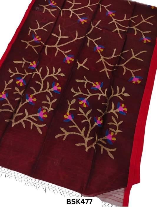 Handloom Pure Muslin Jamdhani Needle Work Weave Saree