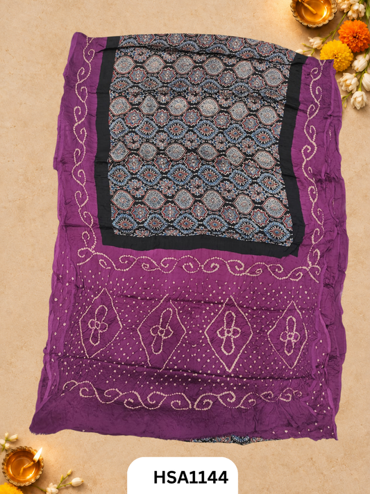 Ajarkh  Bandej Modal silk saree with blouse