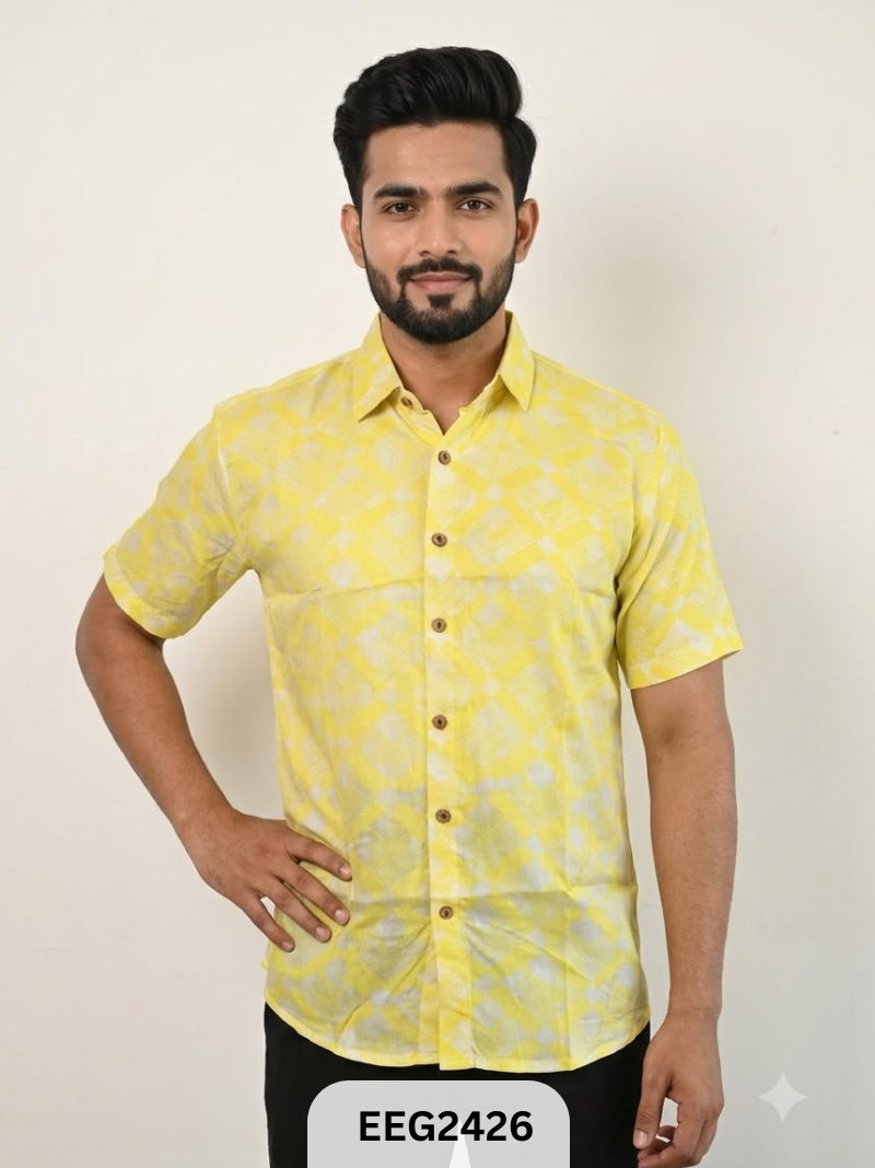 MODAL HANDBLOCK PRINT SHIRT WITH WOODEN BUTTON