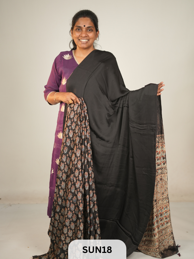 MODAL SILK WITH AJRAKH HANDBLOCK PRINT SAREE