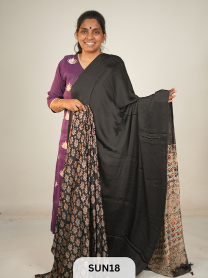 MODAL SILK WITH AJRAKH HANDBLOCK PRINT SAREE