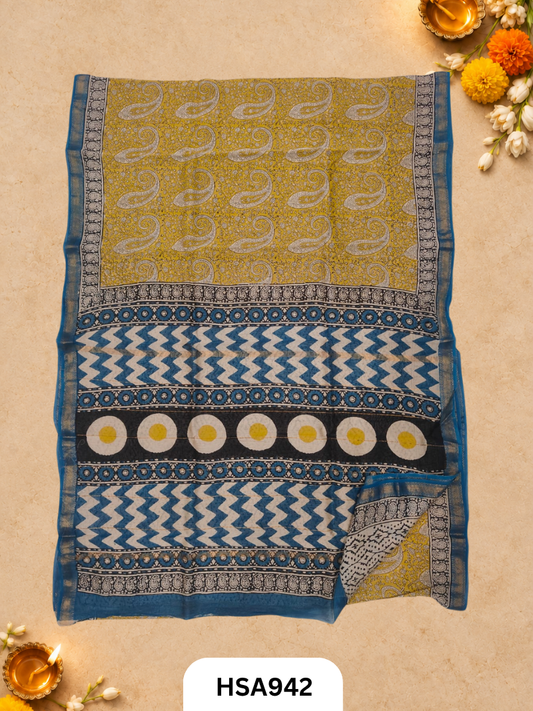 Pure Maheswari Silk Cotton - Handblock Print Saree With Blouse
