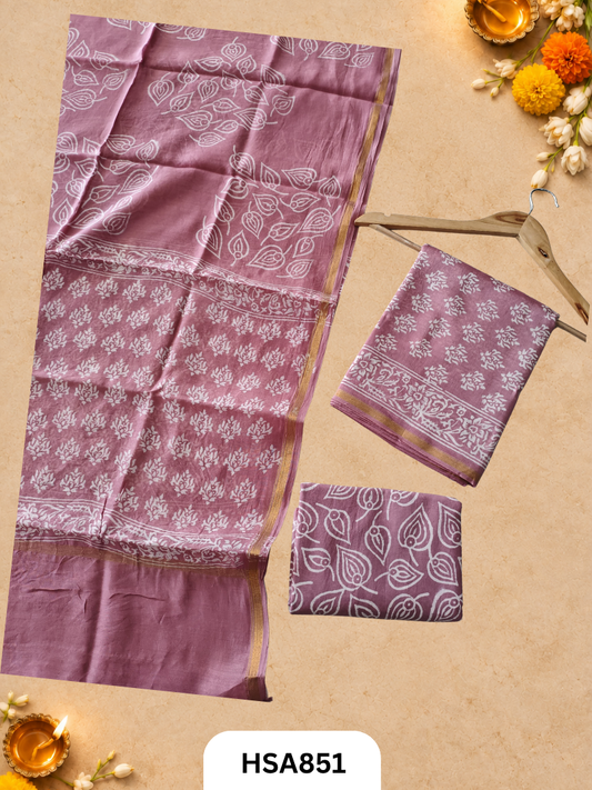 HandBlock Printed Chanderi Silk Cotton Suits -Top 2.5M Duptta 2.5M