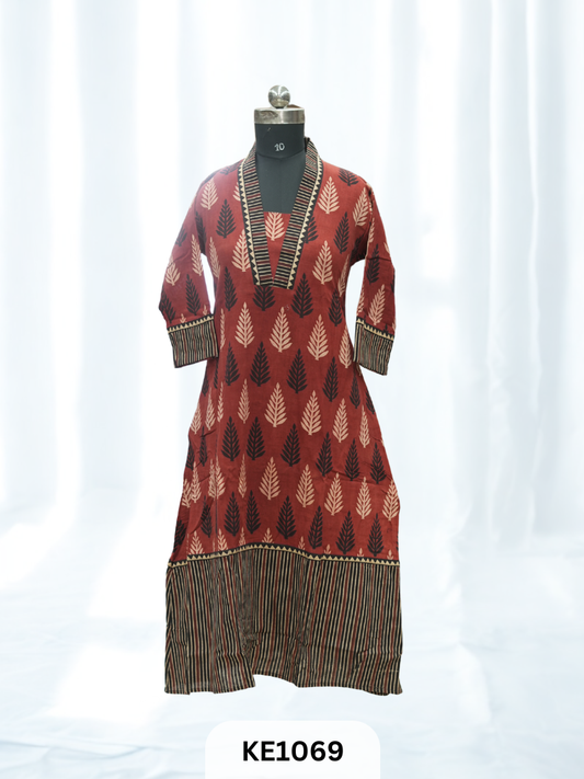 PURE VEGETABLE  PRINT COTTON KURTI - A Line