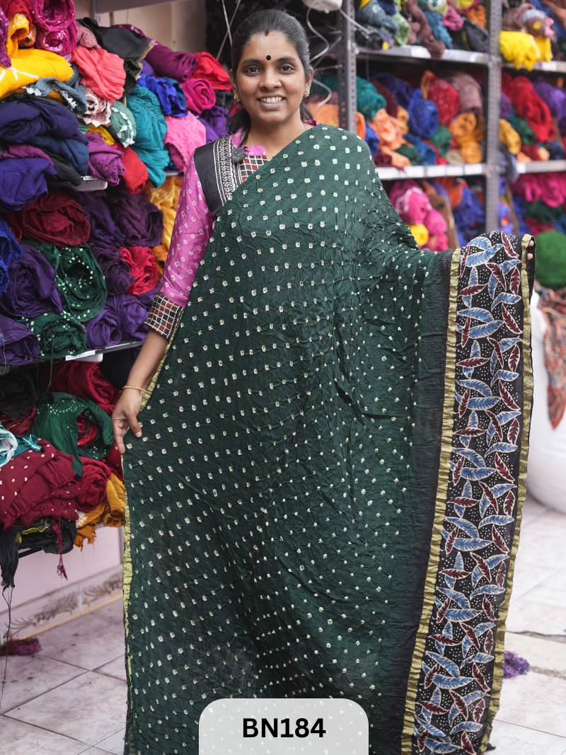 AJRAKH BANDHEJ WITH SKIRT BORDER SAREES | MODAL GAJI FABRIC