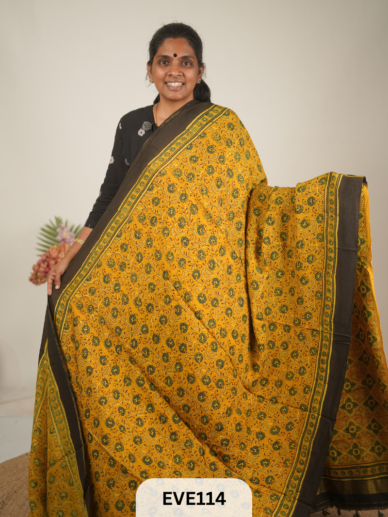 TUSSAR CHANDERI WITH GHARCHOLA - NATURAL AJRAKH HANDBLOCK