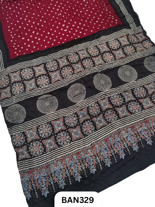 Modal Ajrakh With Bandhini Saree
