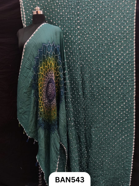 Semi Gaji Silk Multicolor Gul Pallu Bandhej Saree With Hand Tussels