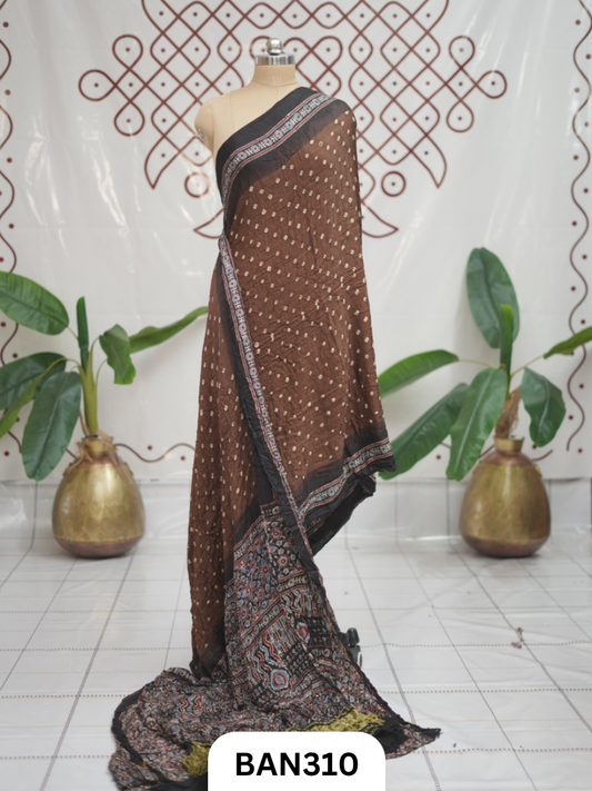 Modal Ajrakh With Bandhini Ladgi Patta Saree