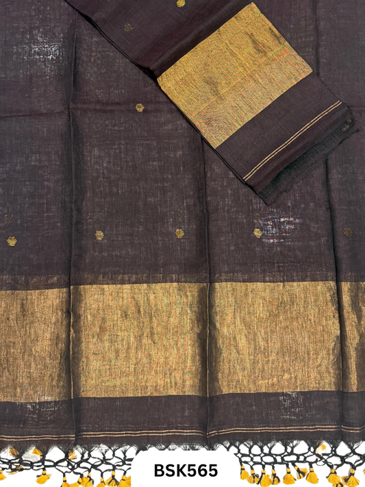 Handloom Pure Linen Pulka With Tissue Pallu Salwar Suit