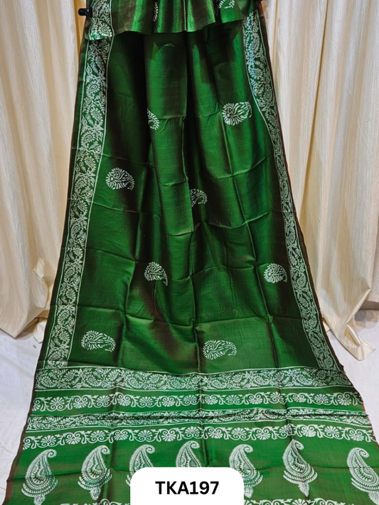 Bishnupuri Katan Silk Block Print Saree
