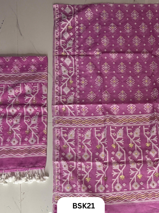 Cotton Jamdani Zari Weave  Top Material - 2.5  Duppata - 2.5  Machine Weave Hand Cutting