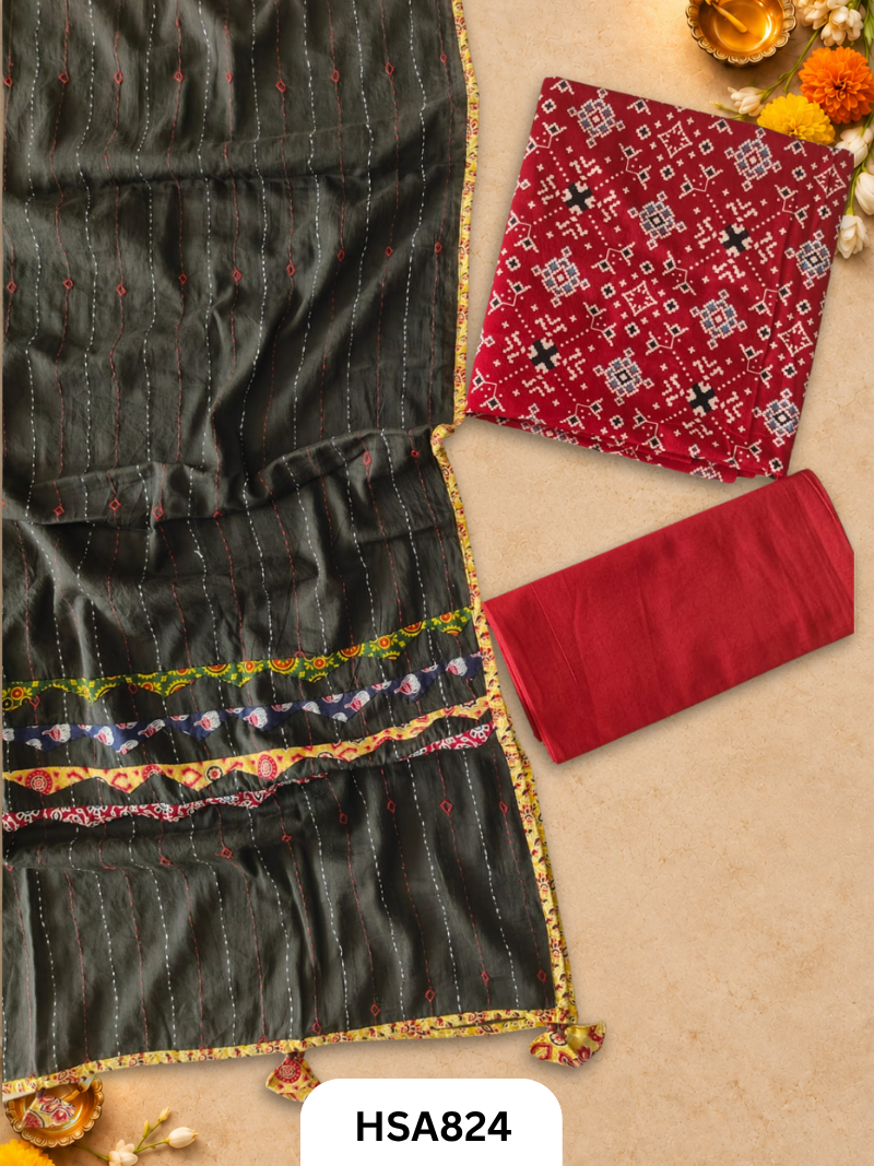 Ajrahk Print With Patch Work And Mirror Work Dupatta