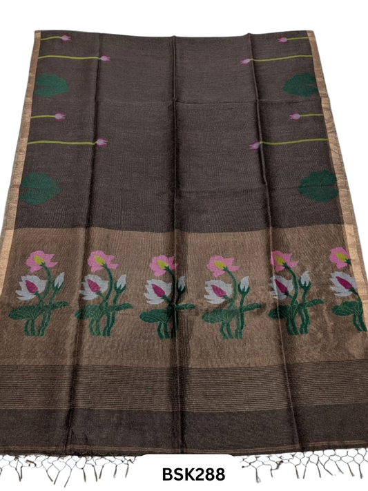 Handloom Pure Linen Silk Jamdhani Weave Saree