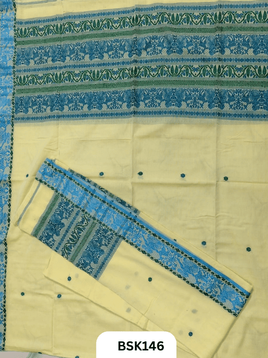 Exclusive Baluchari Handloom Pure Cotton Salwar Suit Set – Embroidered Top 2.5 m & Dupatta 2.5Mtr