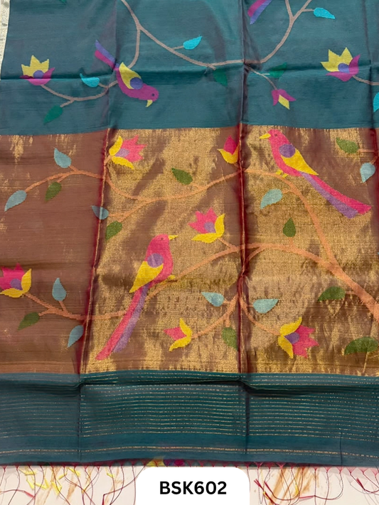 Handloom Pure Muslin Jamdhani With Hand Needle Work Saree
