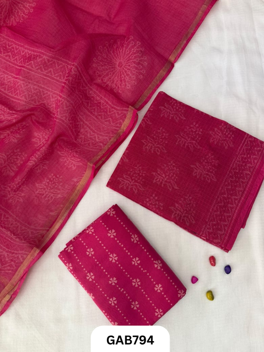 HandBlock Printed Kota Doriya Suit With Kota Doriya Duppta Cotton bottom | 2.5 mtr