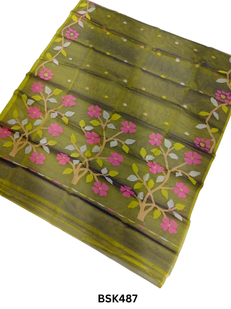 Handloom Pure Muslin Jamdhani Needle Work Weave Saree