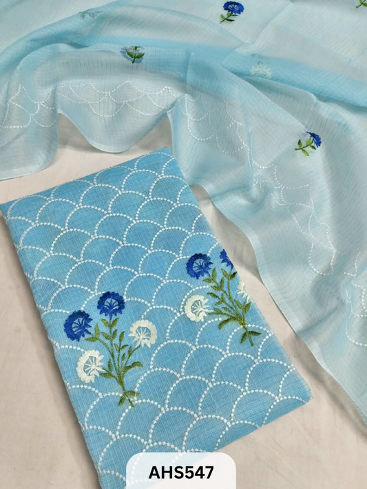 Premium Kota Doria Embroidery Work - Top And Duppatta