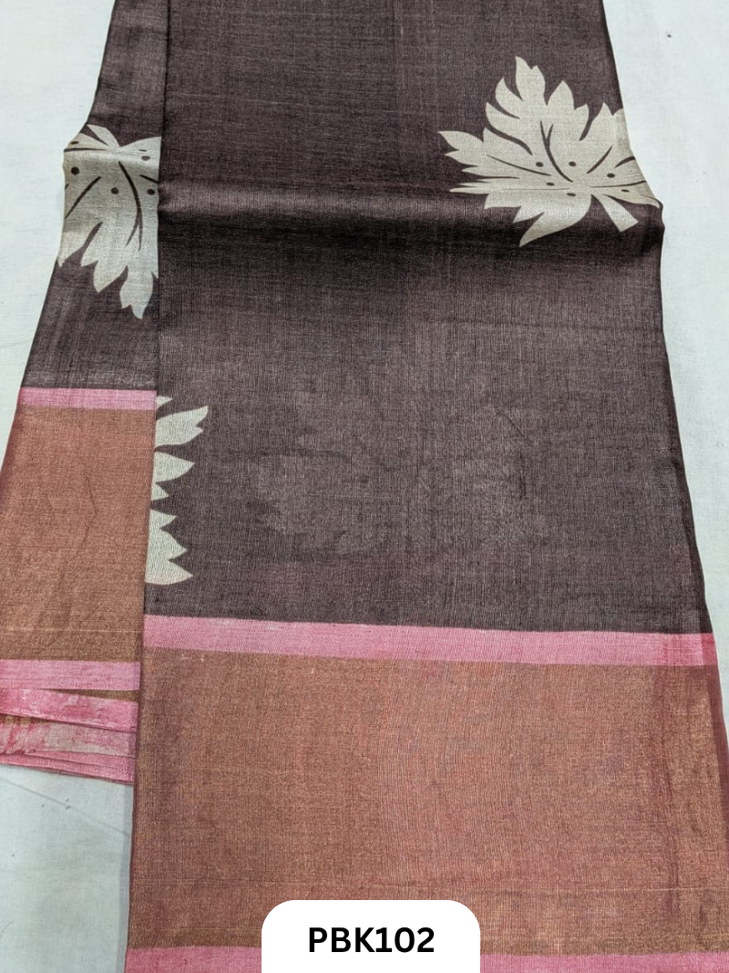 Premium Pure Tussar Silk Handblock Print Saree – Kolkata Special