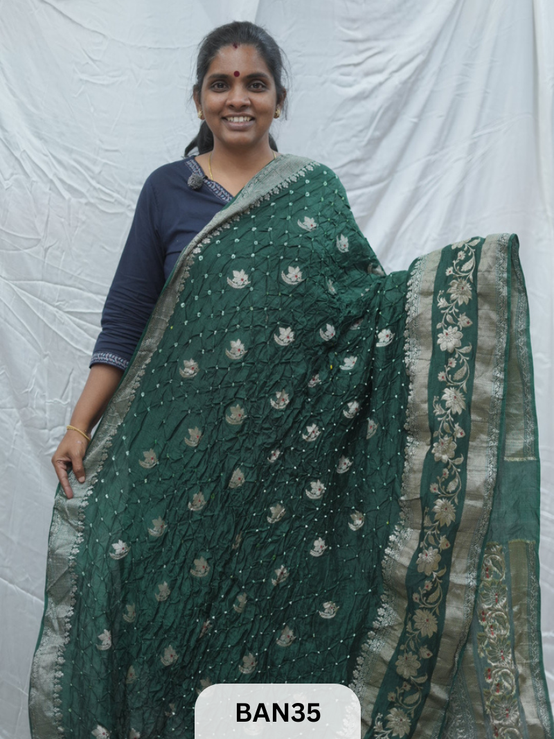 PURE RAW SILK WITH MEENAKARI BUTTA BANDHINI SAREE