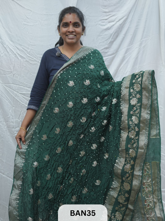 PURE RAW SILK WITH MEENAKARI BUTTA BANDHINI SAREE