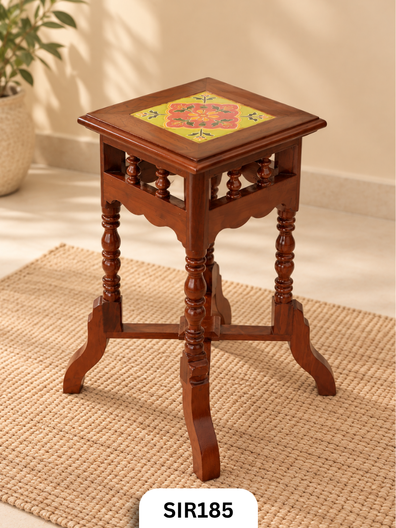 Teak Wood Authentic Athanugudi Tiles Handcrafed Stool