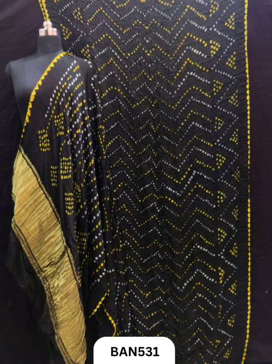 Semi gaji silk tissue pallu zig zag design bandhej saree