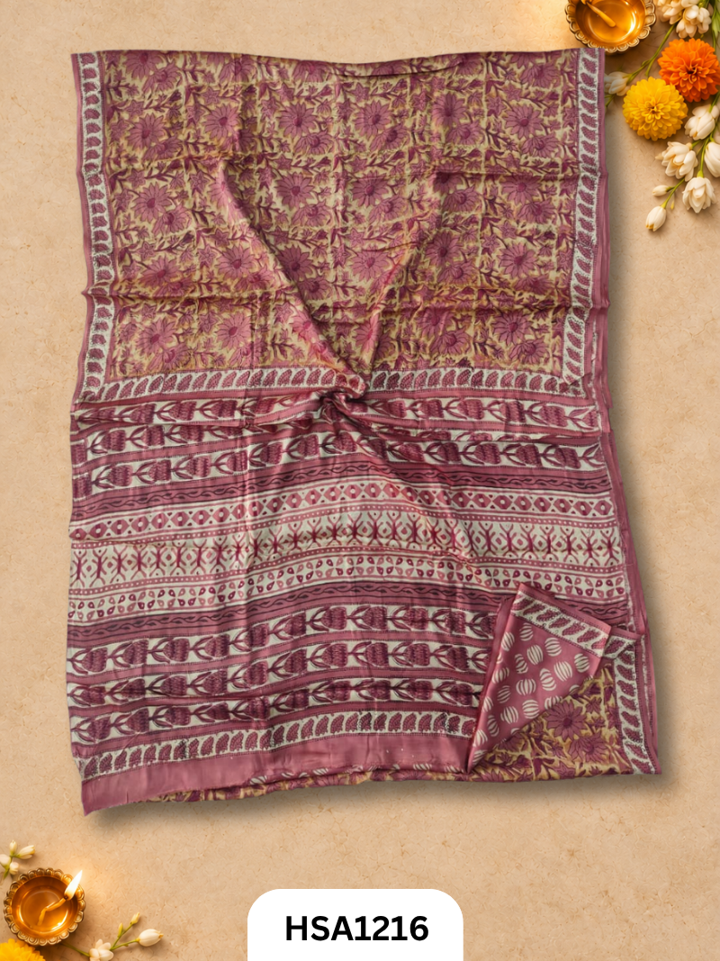 Hand Block Print Ajarkh Vanaspati Modal Silk Saree with blouse
