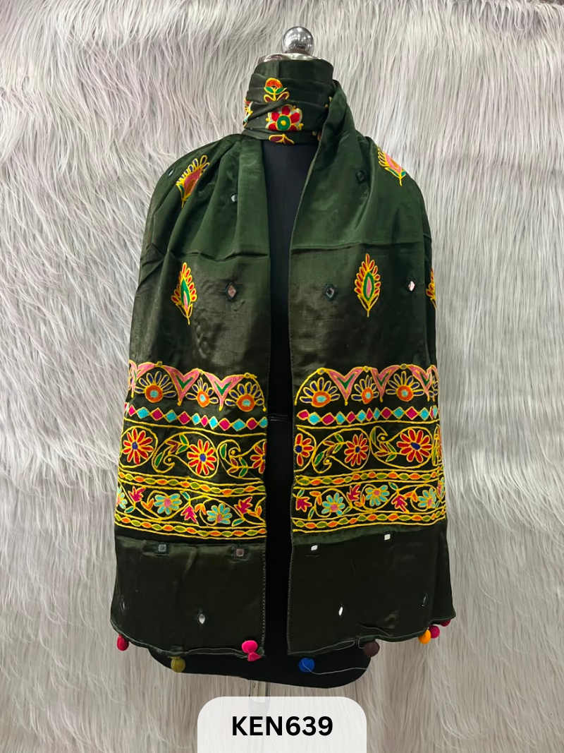 MUSHRU HAND AARI WORK WITH MIRROR WORK STOLE