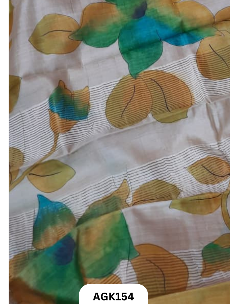 Premium Zari Border Tussar Hand-Painted Saree – Silk Mark Certified
