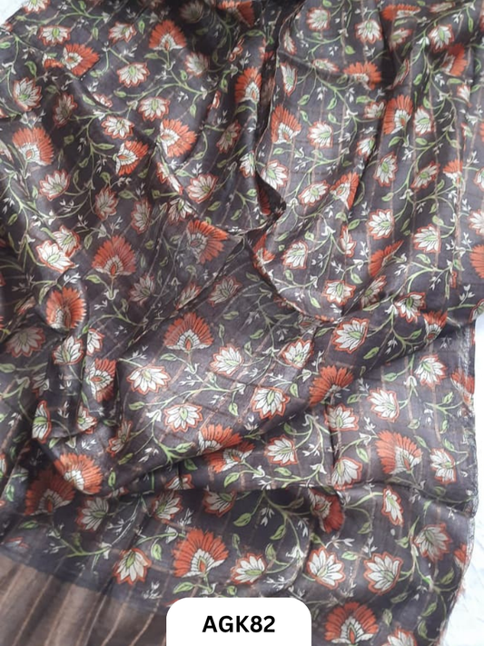 Premium Check Tussar Blouse Piece with Kalamkari Print – 80 CM