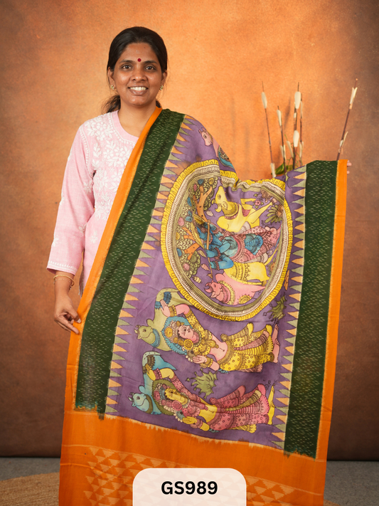 Ikkat Pochampalli dupatta with Penkalamkari