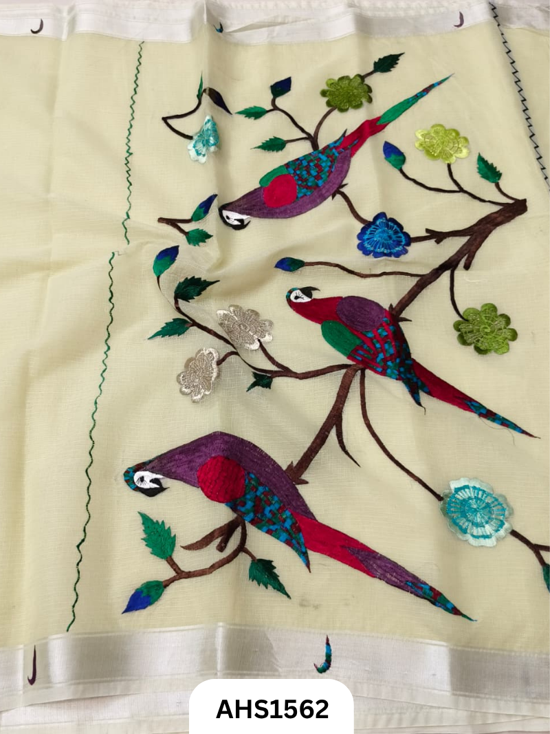 Kota Cotton Embroidery Work Saree Pallu Heavy Work