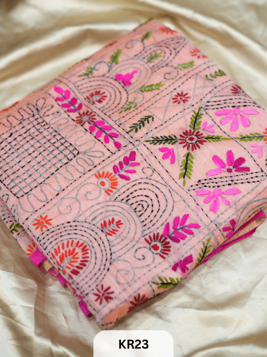 DUPION SILK WITH PURE HAND KANTHA HEAVY