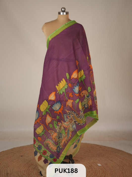 PURE PENKALAMKARI DUPPATTA - CHENNURI SILK
