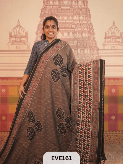 PURE CHANDERI SILK AJRAKH HANDBLOCK SAREE