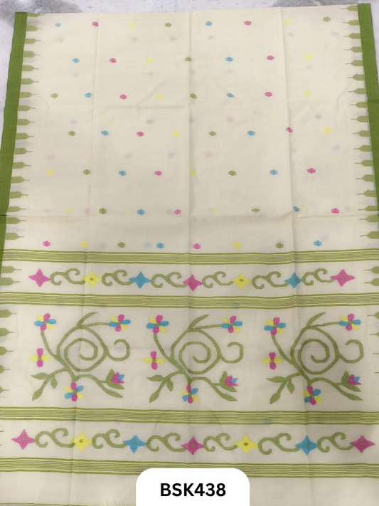 Handloom Pure Mul Cotton Needle Work Saree