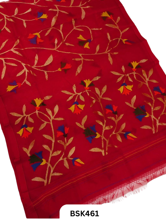 Handloom Pure Muslin Jamdhani Needle Work Weave Saree