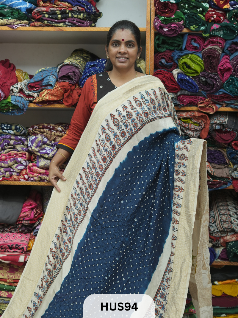 PURE DOLA SILK WITH AJRAKH MINAKARI PALLU