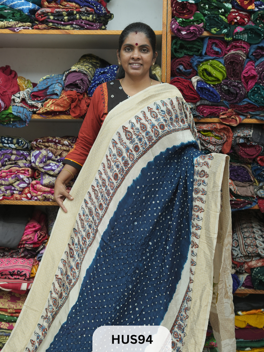 PURE DOLA SILK WITH AJRAKH MINAKARI PALLU