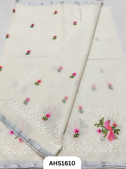 Kota Cotton Embroidery  Work Saree with Blouse