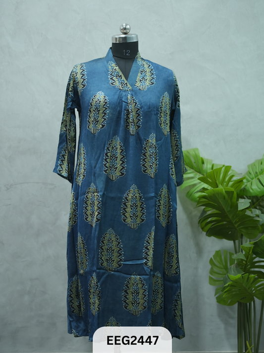MODAL AJRAKH PRINT KURTI WITH PLEATS