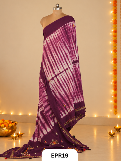 Mul Cotton Tie & Die With Bullion Stitch Saree